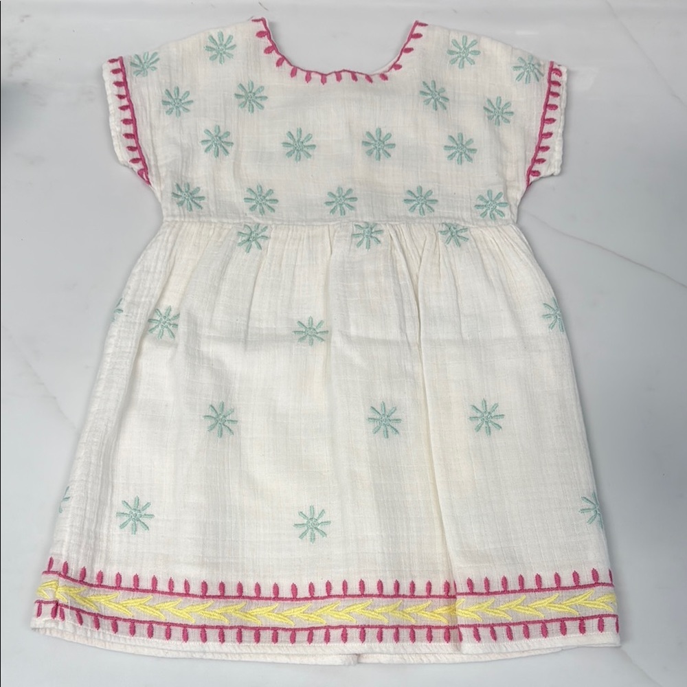 Roller Rabbit White Dress with Pink and Green Embroidery